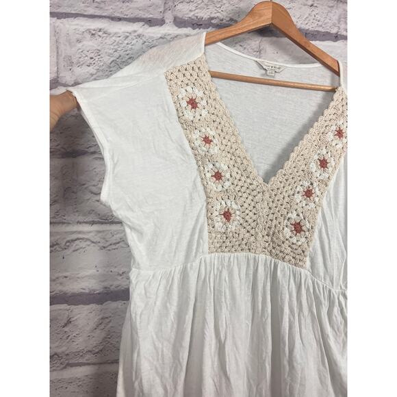 Lucky Brand Womens L Boho Peasant Cottagecore Crochet Granny Square Linen Top - Picture 5 of 11